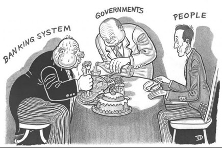 Kuva:Poliitikot ruokkii pankkiireja
